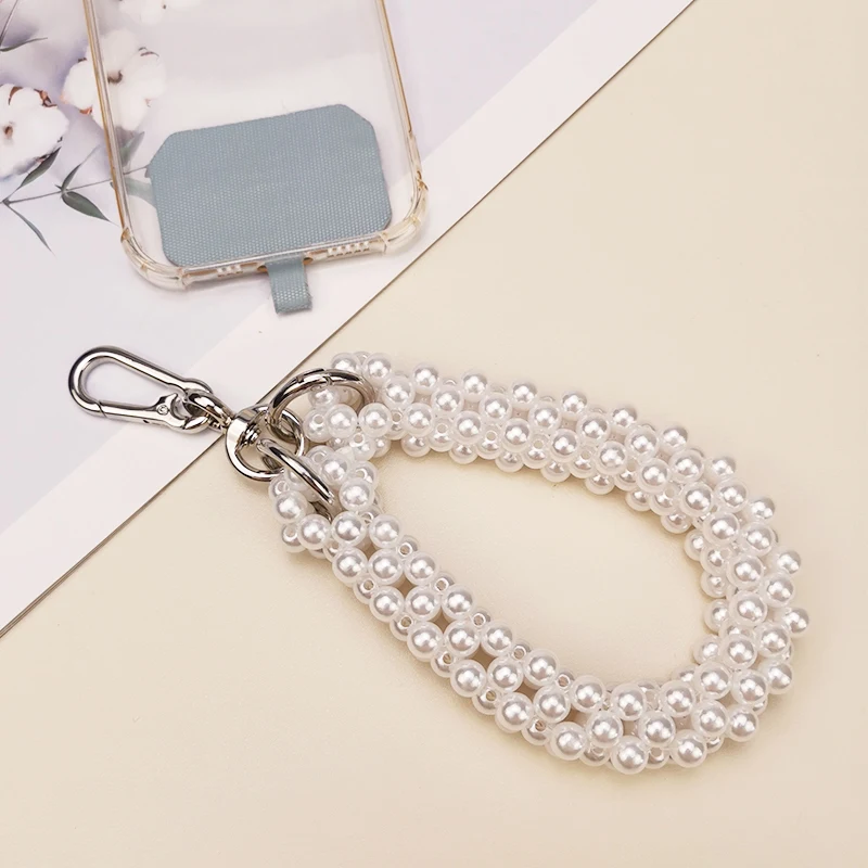 

Mobile Phone Lanyard Short Wrist White Pearl Beads Beaded Pendant Phone Anti-loss Sling New Women's Universal Portable Chain