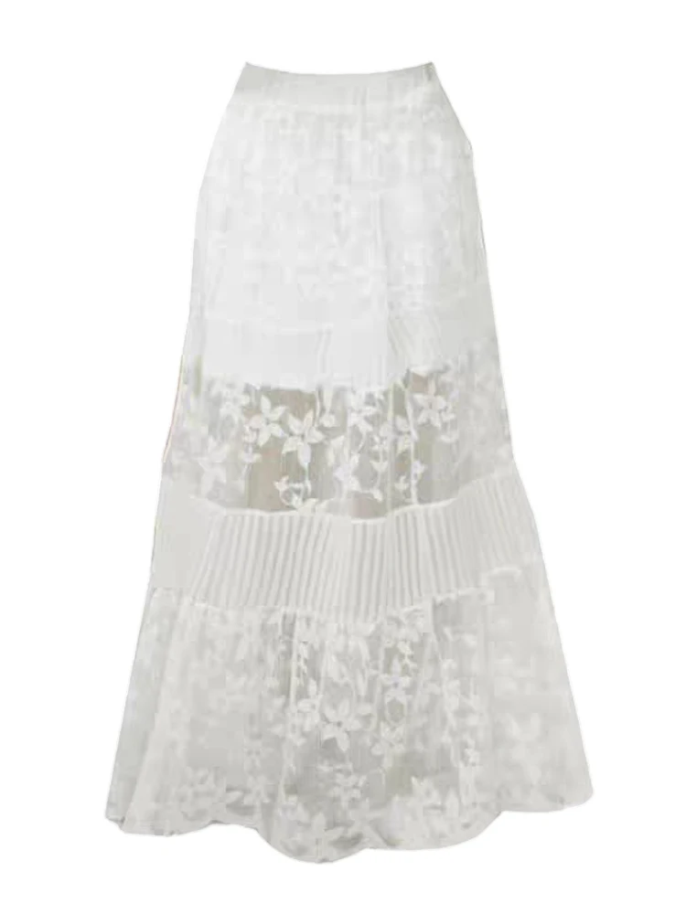 

Romantic Lace Knitted Patchwork Design Holiday Sle Date A-Line Skirt Autumn 2024 New Long Skirt Faionable Commute