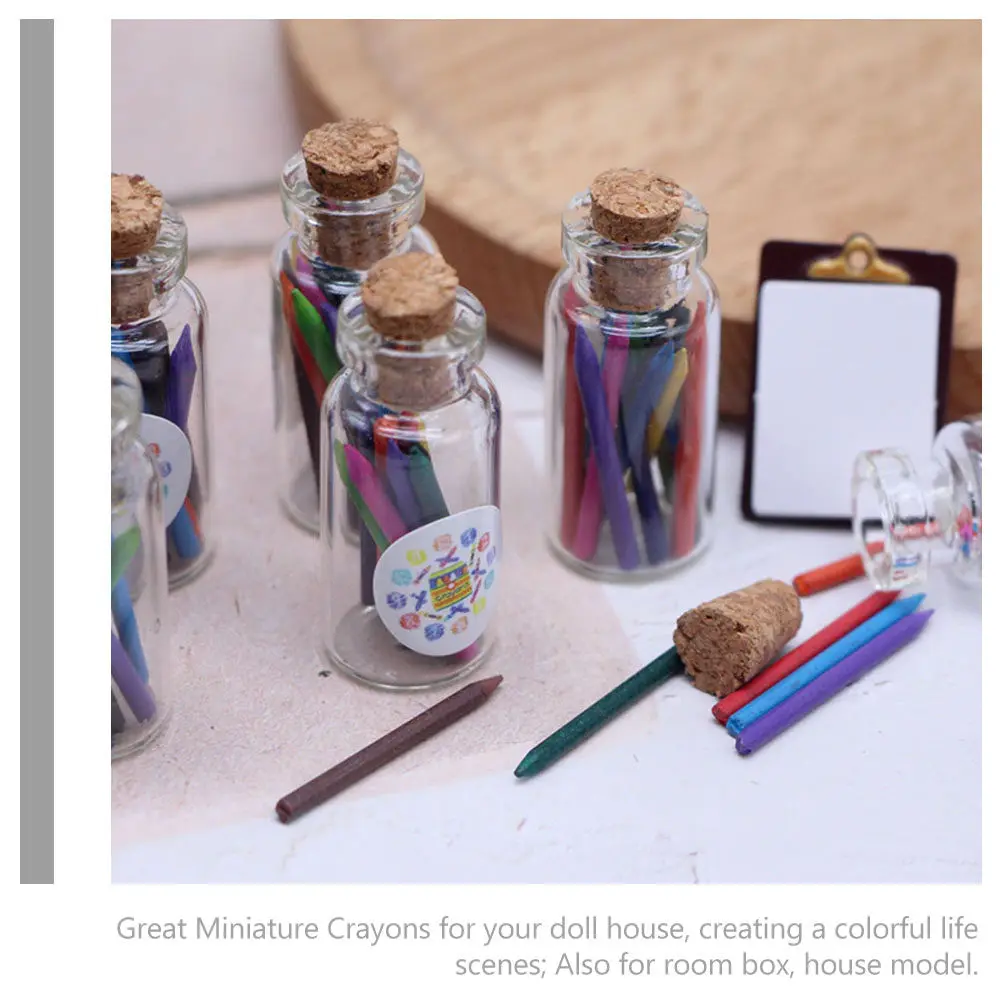

2Sets Miniature Colorful Crayons Glass Bottled Design Premium Sturdy Materials for Mini House Decor Accessory Dollhouse Layout