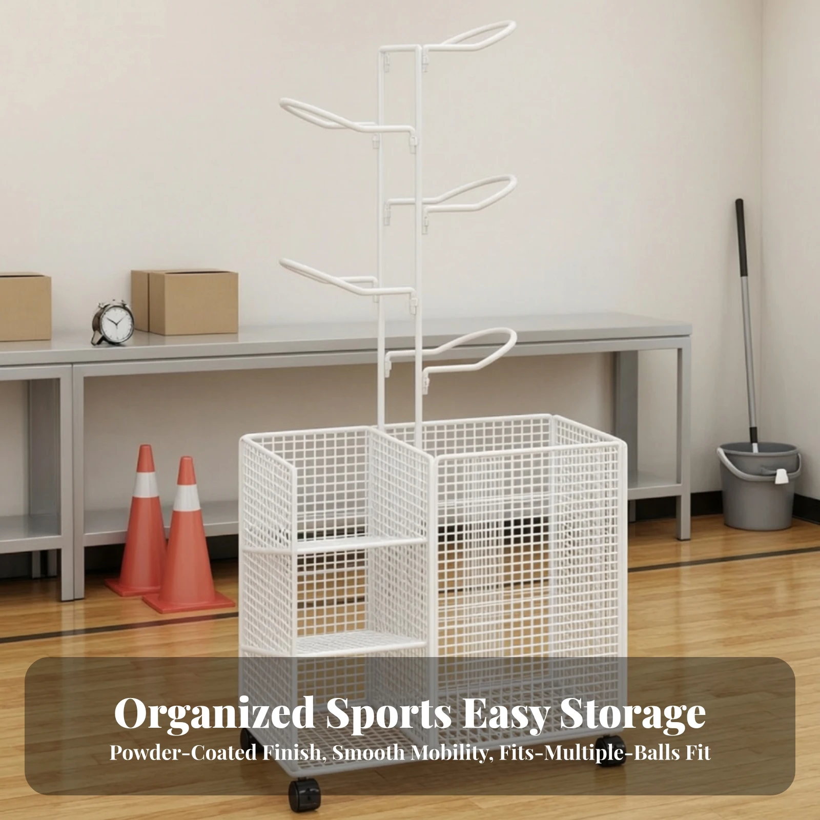 Multi-Tier Sports Ball Storage Rack Ventilated Multi-Level Sports Equipment Storage Rack Versatile Sturdy for Home Gym
