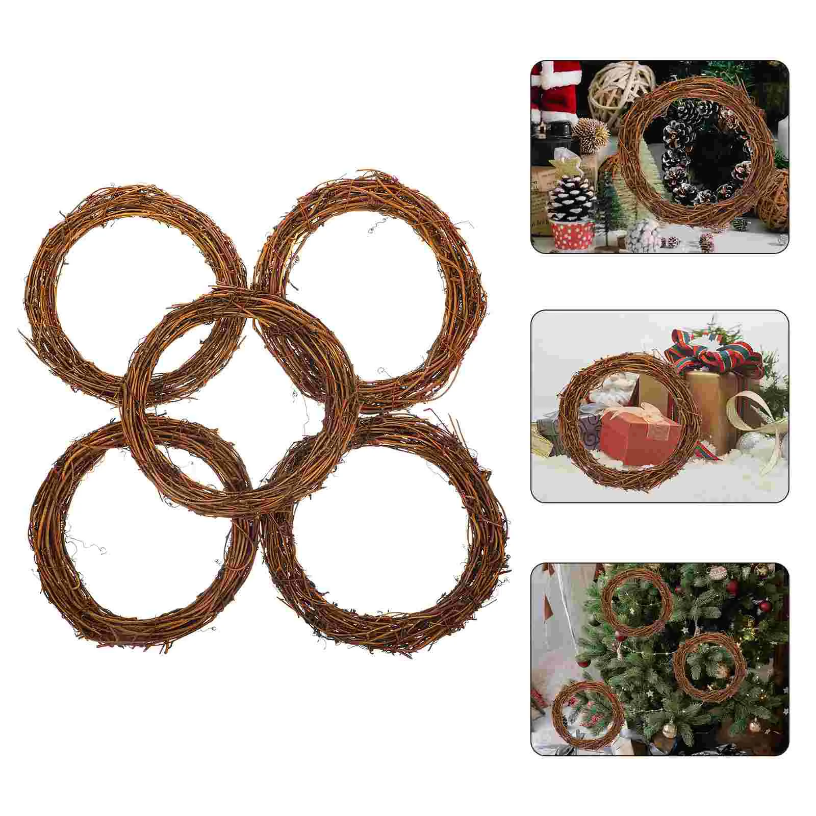 

5 Pcs Rattan Wreath Decorative Vine Circle Rustic Home Accessory Dreamcatcher Hoop for Garland Holiday Craft Decor