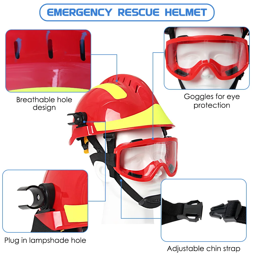 Emergency Rescue Helmet Fire Fighter Reflective Safety Helmets w/ Goggles Flashlight Stand Forest Rescue Construction ABS Helmet