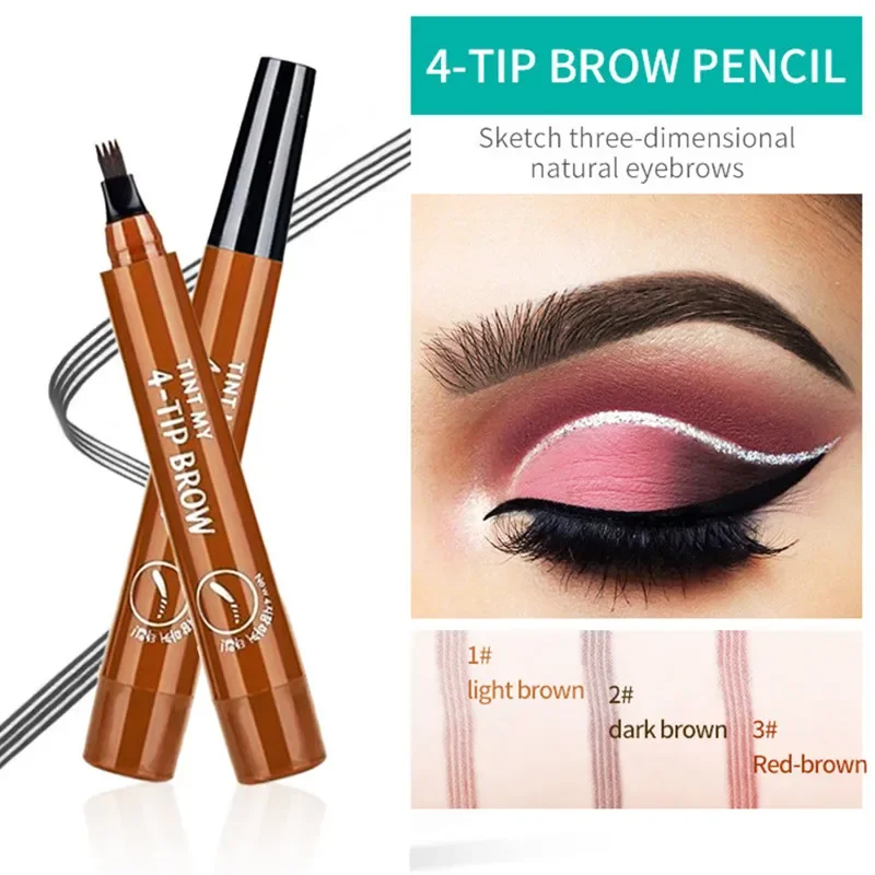 5 Colors Eyebrow Pencil Waterproof 4 Fork Tip Eyebrow Tattoo Pencil Cosmetic Long Lasting Natural Dark Brown Liquid Eye Brow Pen