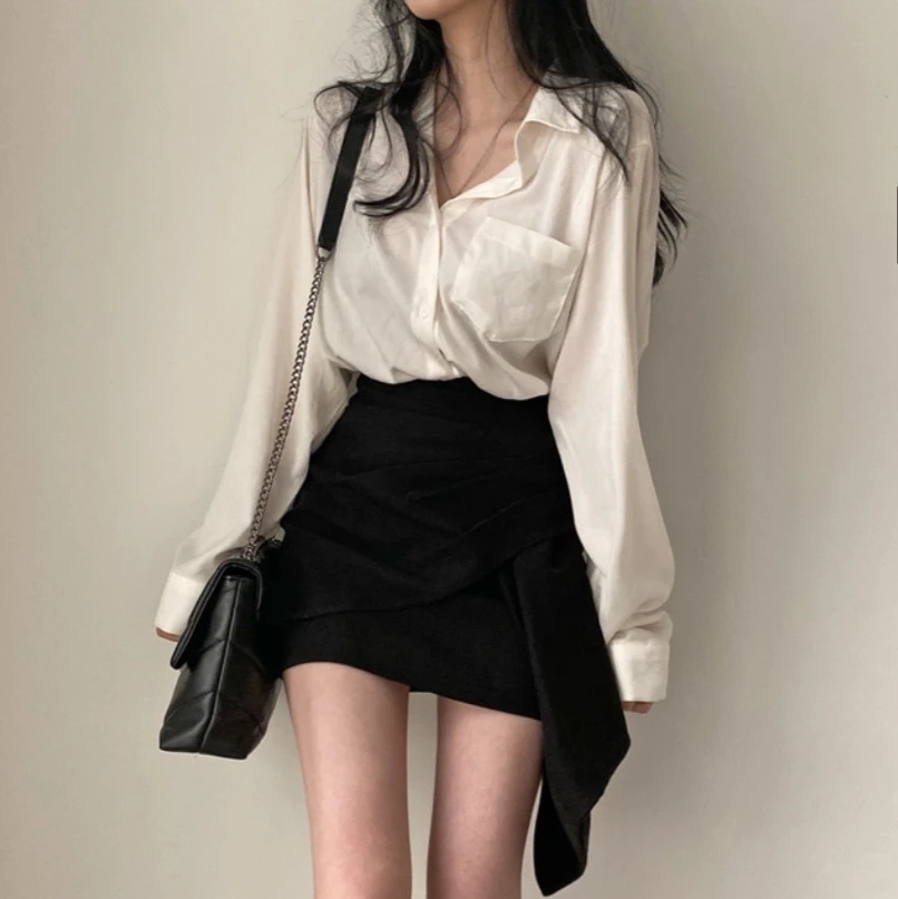 Early Autumn White irt And ort Skirt Women's Two-Piece Set Lightly Mature Godd Sle Faionable Polyester Blend