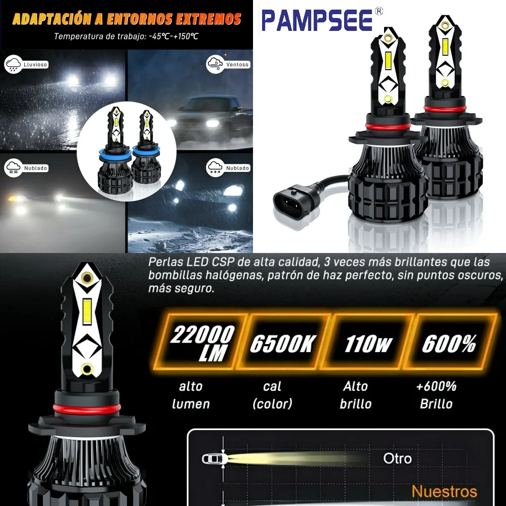 

2PCS High Power H4 LED Headlight 1860 ChipLED H7 H11 H8 H9 9005 9006 HB3 HB4 100W Fog Light Auto Headlamp 6500K 22000LM 12V H7
