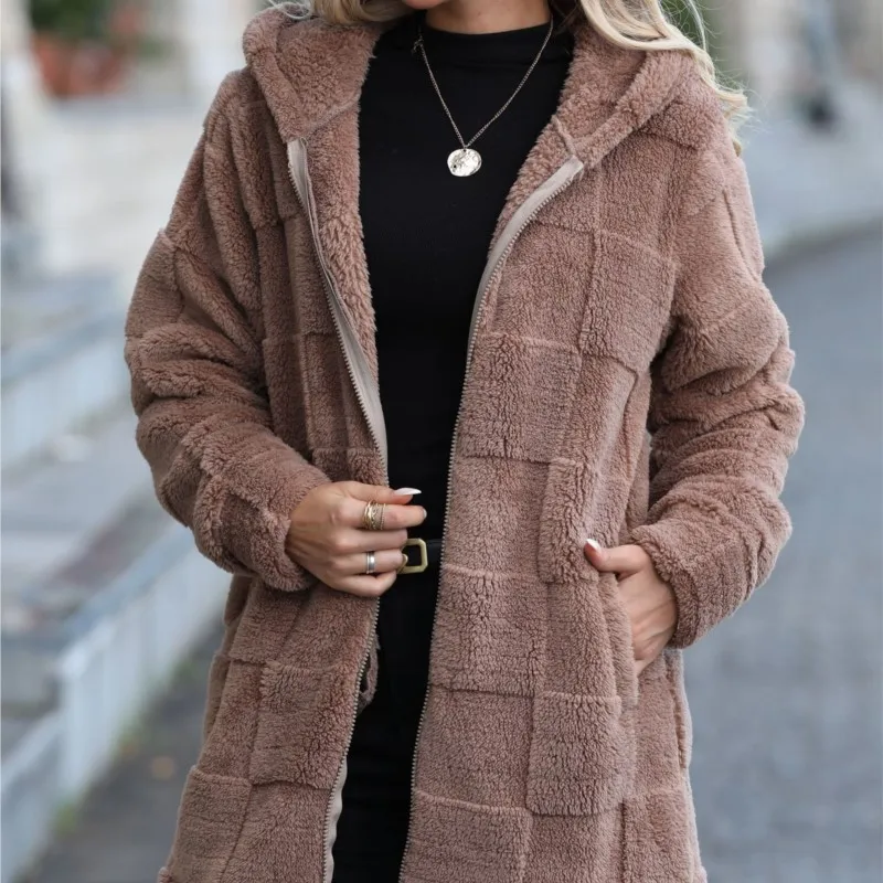 

Casual comfortable outerwears solid color autumn winter loose daily commuting style clothes long-sleeved hooded cardigan coat