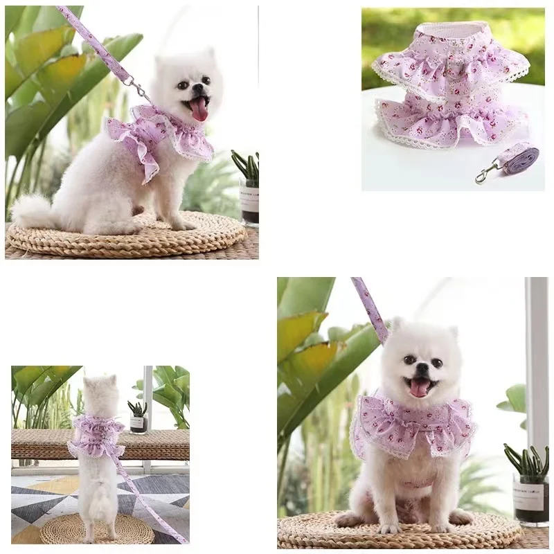 Ropa para mascotas Correa para el pecho del perro, patrón floral, encaje, gato, pétalo, suministros para mascotas