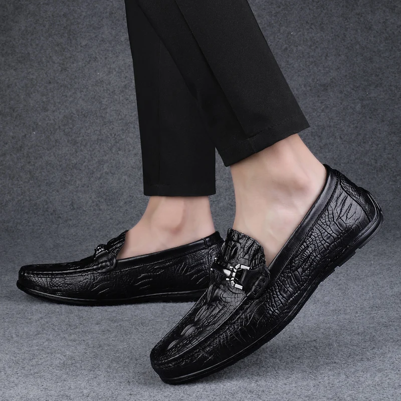 Genuine Leather Men Casual Shoes Luxury Brand New Mens Loafers Moccasins Breathable Slip on Black Driving Shoes Plus Size 37-45