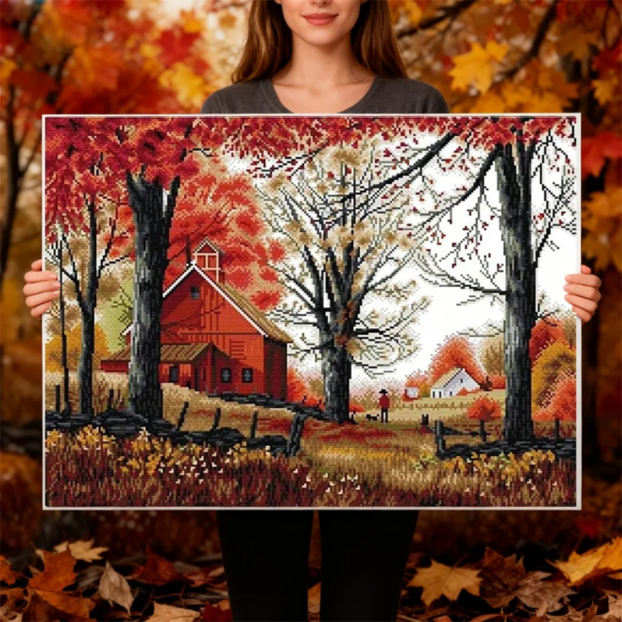 

2026 New style Landscape Nature Golden Autumn DIY Cross Stitch Embroidery Kit Needlework Craft Set Printed Canvas Cotton Thread