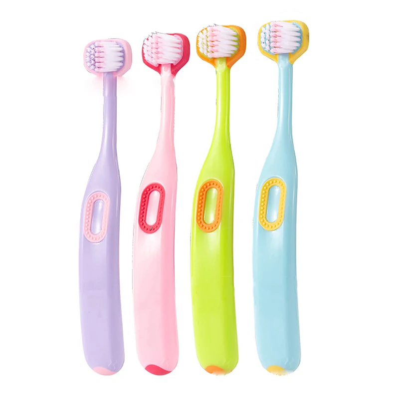 Brosse à dents 3D stéréo à trois côtés pour enfants, cheveux doux ultra fins, brosses à dents entièrement enveloppées à 360 °, livres de soins bucco-dentaires