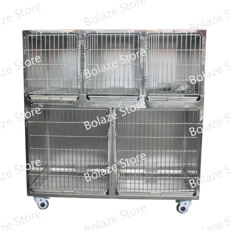 Hospitalization Stainless Steel Cages with Five Space Include Floor Grid and Waste Tray