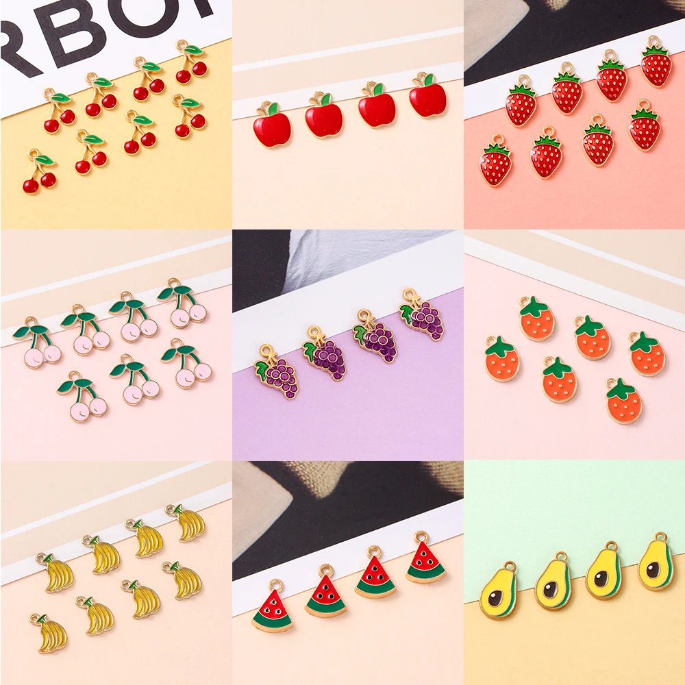 20pcs multi-style cute watermelon apple banana fruit alloy drop pendant DIY bracelet necklace earrings jewelry accessories