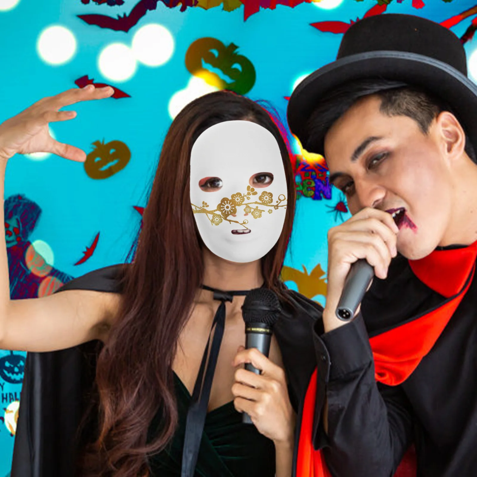 

12Pcs Female Full Face White Blank Mask DIY Painting Halloween Party Ghost Costume Hip-Hop Dance Cosplay Masquerade