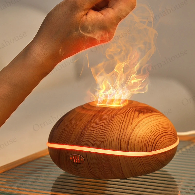 Colorful Flame Wood Grain Aromatherapy Machine Air Purification Office and Household Heavy Fog Humidifier Oil Diffuser