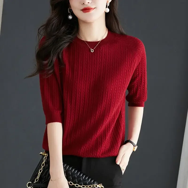 

Fashion O-Neck Solid Color Knitted All-match Blouse Women's Clothing Spring New Casual Pullovers Tops Loose Korean Shirt N253