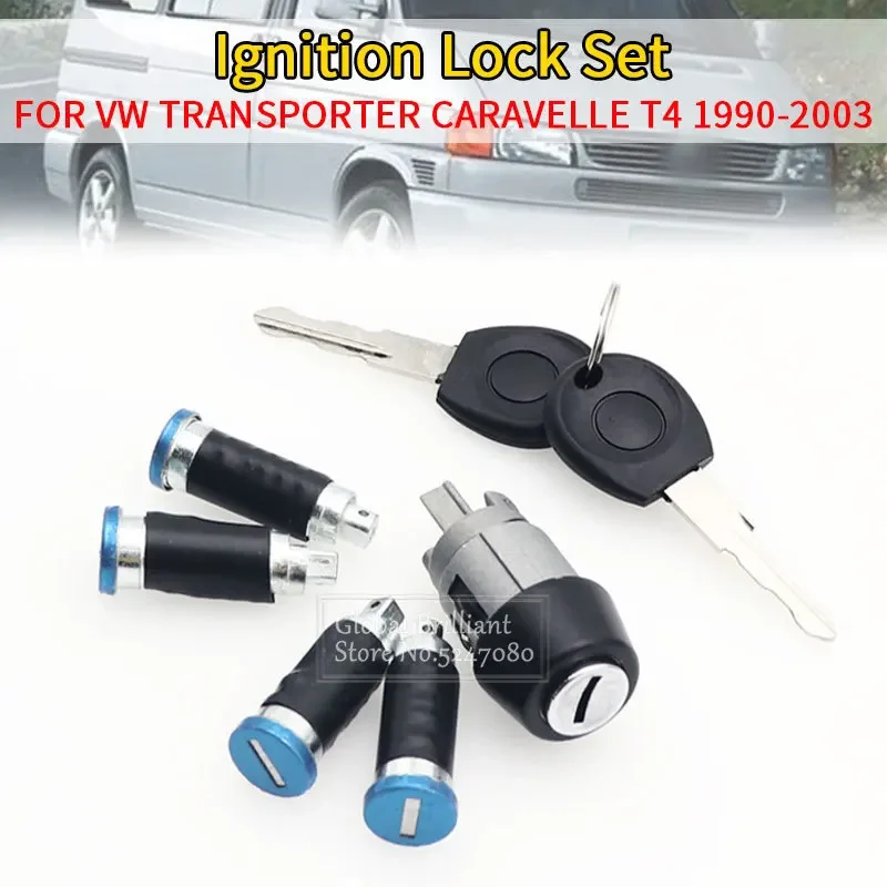 7pcs Ignition Switch 4 Door Lock Barrel 2 Keys Set With Two Keys For VW TRANSPORTER CARAVELLE T4 1990-2003 OEM: 701837205