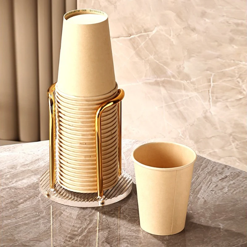 

2024 Luxury Disposable Cup Storage Holder Water Tea Cups Dispenser Rack Shelf with Longer Stick Mug Display Stand Home Organizer