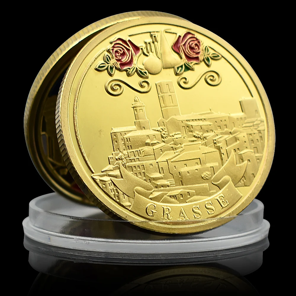 Gold Coin of France Normandie Grasse Challenge Coin Commemorative Medal Badge In Capsule Souvenir Festival Gift