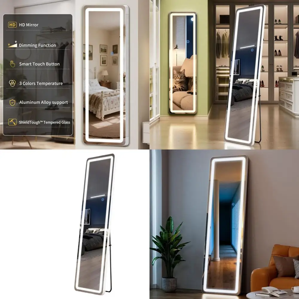 

60 LED Lighted Full-Length Mirror with Dimming and 3 Color Options for Bedroom or Dressing Room