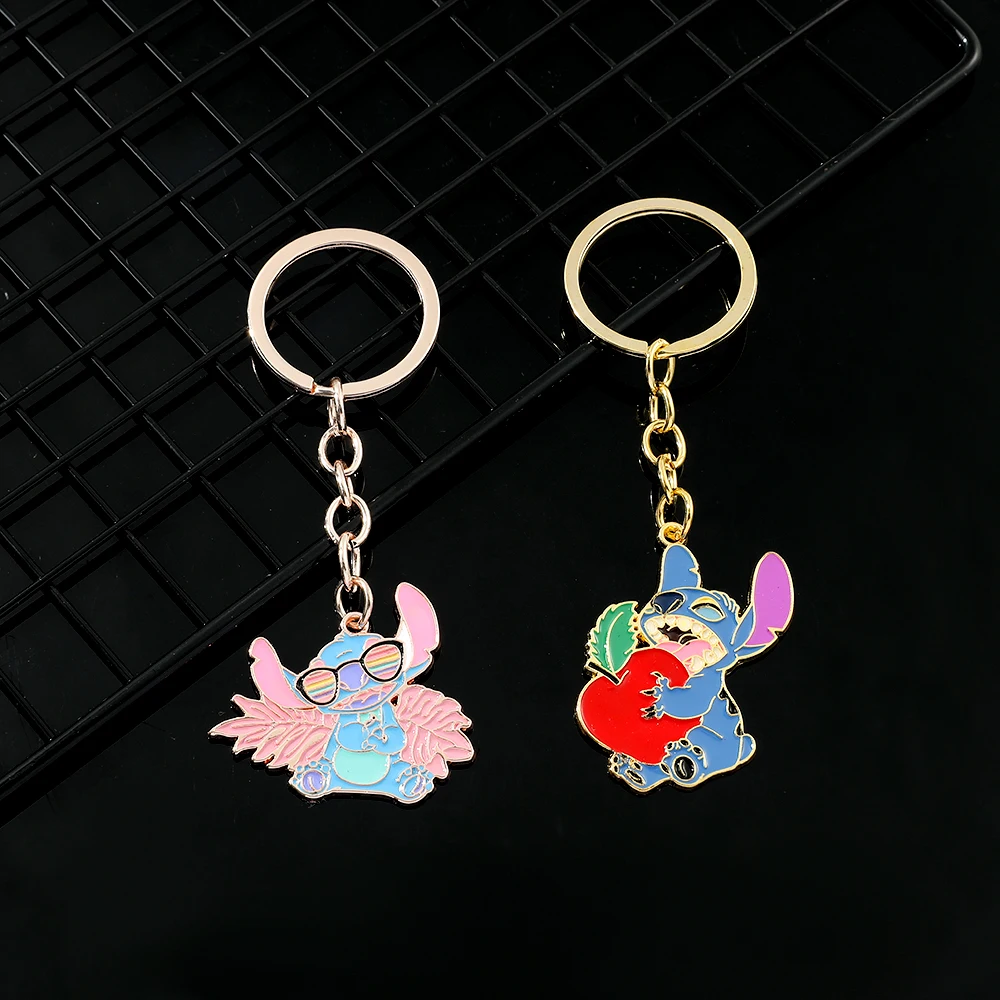 Kawaii Stitch Model Metal Keychain Disney Cartoon Lilo & Stitch  Keyrings Car Key Holder Bag Ornament for kids Gift Accessories