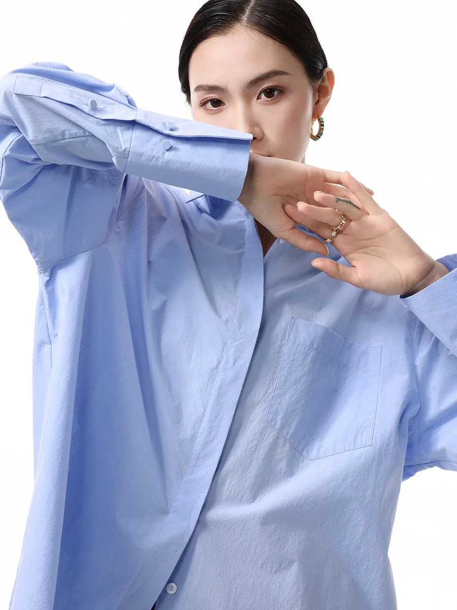 

Повседневная женская прямая рубашка Evewang из вельветового хлопка с эффектом бумаги, с длинным рукавом