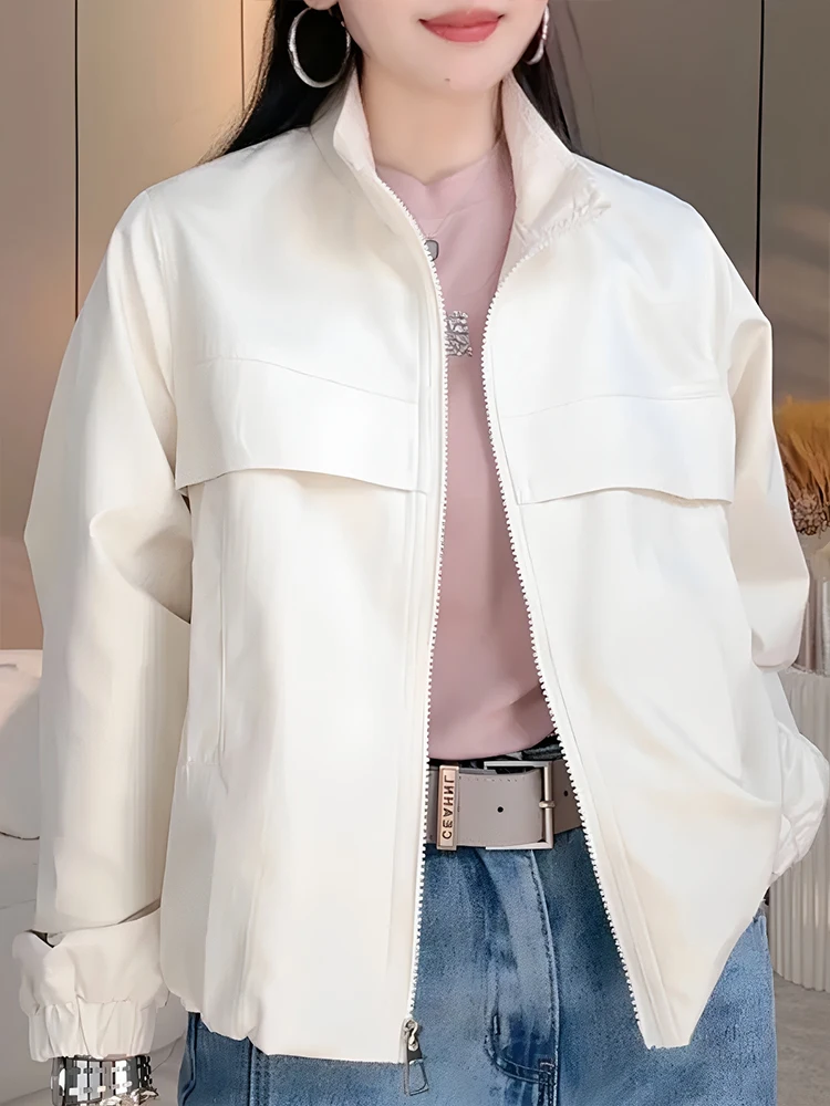 Casual Stand Collar Jacket Women's Spring New Style Korean Version Pure Color Anti-Aging Fashionable All-Match Coat Top