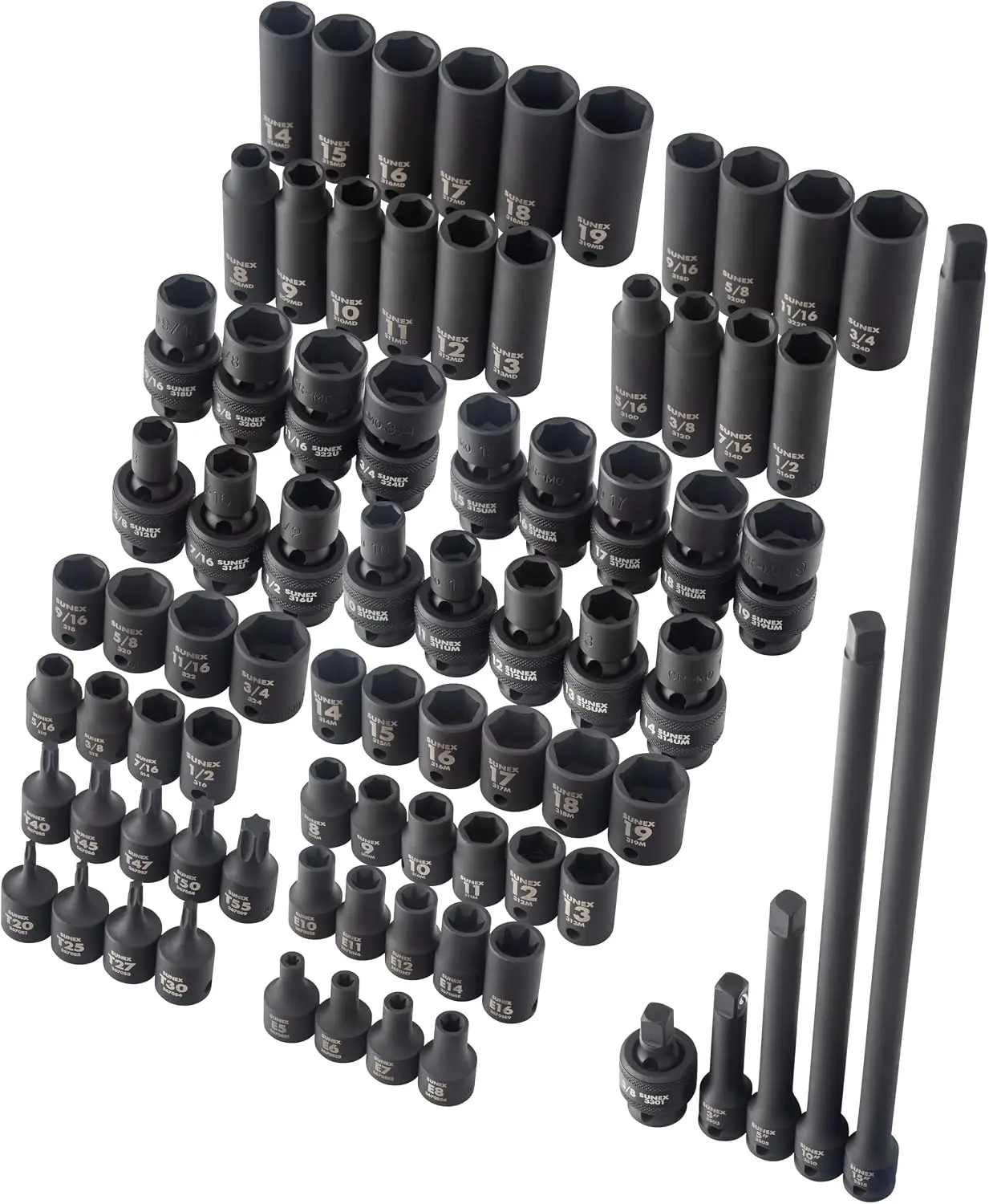 80 Piece 3 8 Inch Drive Master Impact Socket Set Universal Star External Star Extensions Universal Joint SAE Metric 8mm 19mm 5 1