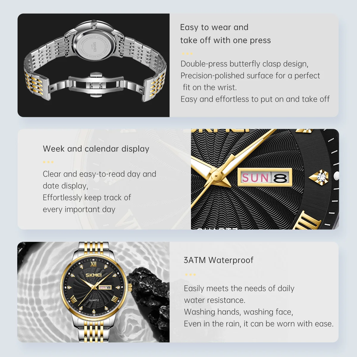 SKEMI 새로운 스타일 럭셔리 시계 남자 스테인레스 스틸 스트랩 비즈니스 남자 WatchesTme 날짜 석영 손목 시계 시계