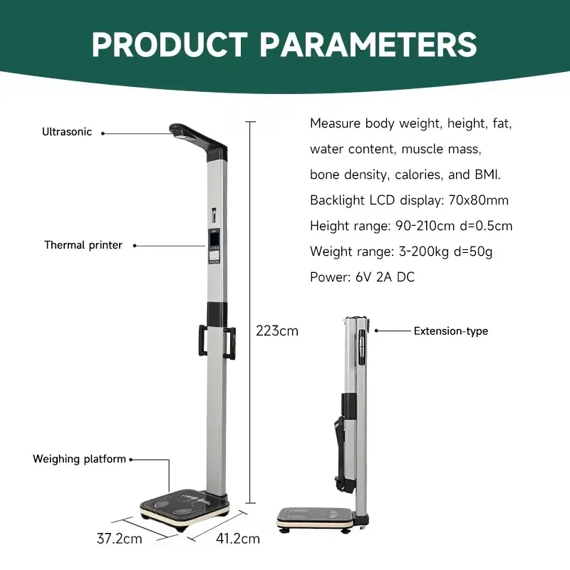 Factory OEM Height Foldable Body Fat Analyzer Hospital Medical Measure Body Customize Ultrasonic BMI Body Height Weight Scale