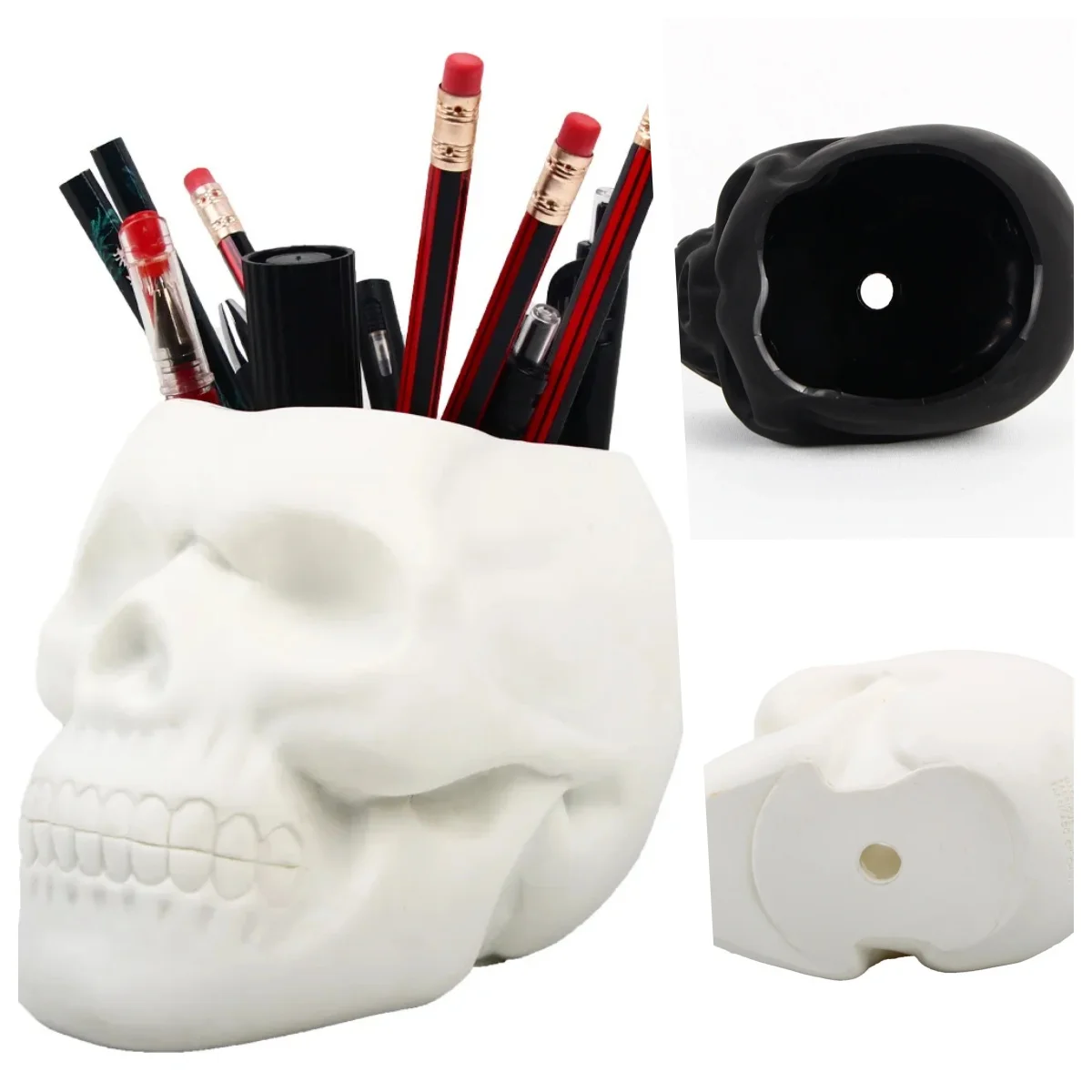 1PC Skull Shaped Makeup Brush Gothic Spooky Skull PVC Pen Pencil Holder Home Office Desk Prop Holder Storage vase Supplies