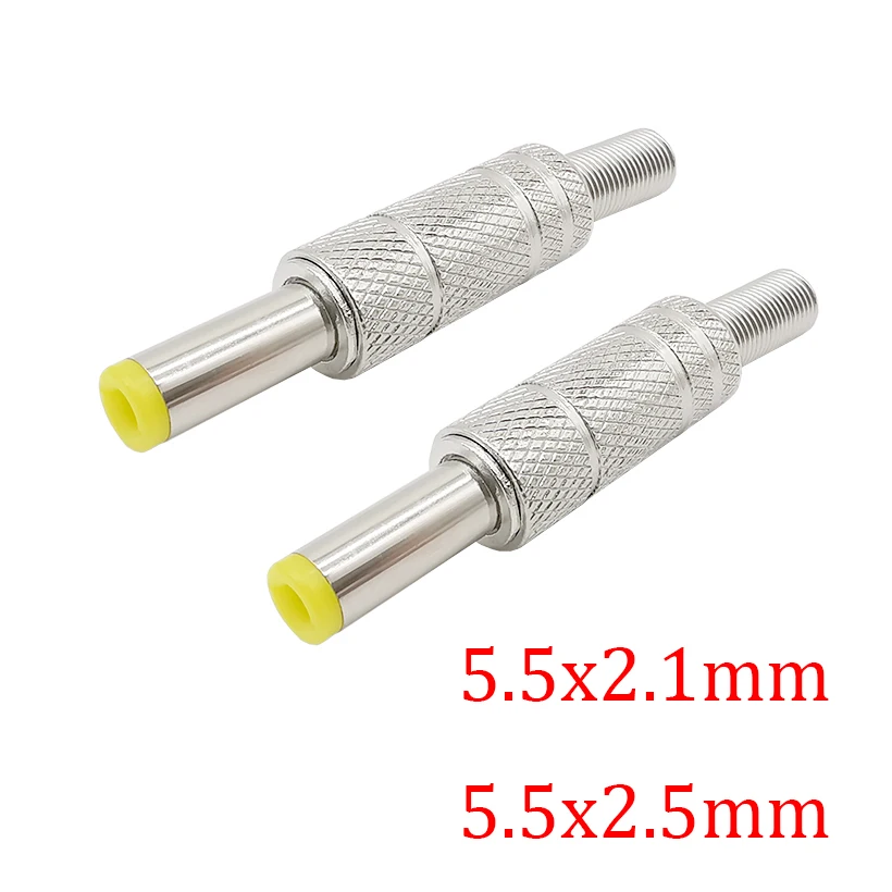 2/5/10 Stück Silberner Metall-DC-Stecker 5,5x2,1mm/5,5mm x 2,5mm mit gelbem Federkopf 5,5*2,1/5,5*2,5mm DC099 – Detail 7