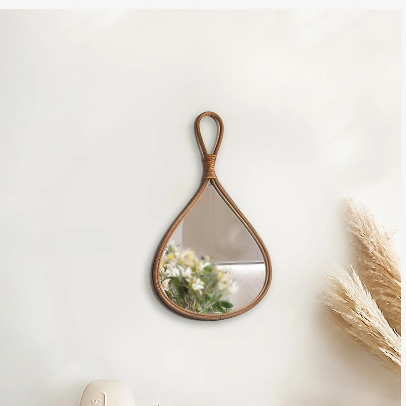 Handmade Rattan Wall Mirror Homestay Wall Decor Accessory  Sturdy Wabi-Sabi Hanging Piece  Warp-Resistant Dressing Mirror