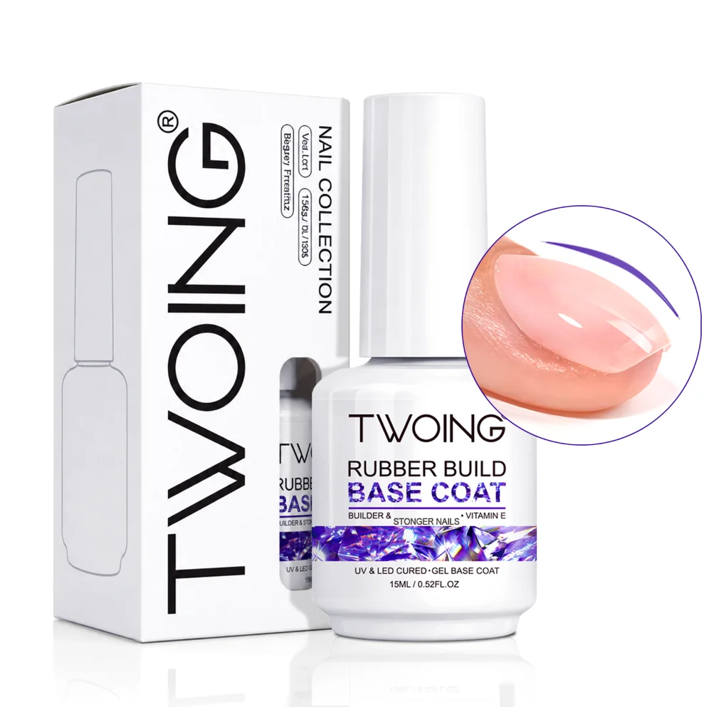 TWOING Rubber Base Coat & No Wipe Top Coat Set 15ml+15ml, Builder Base Gel, Diamantglanz, UV LED Soak Off, Langanhaltend
