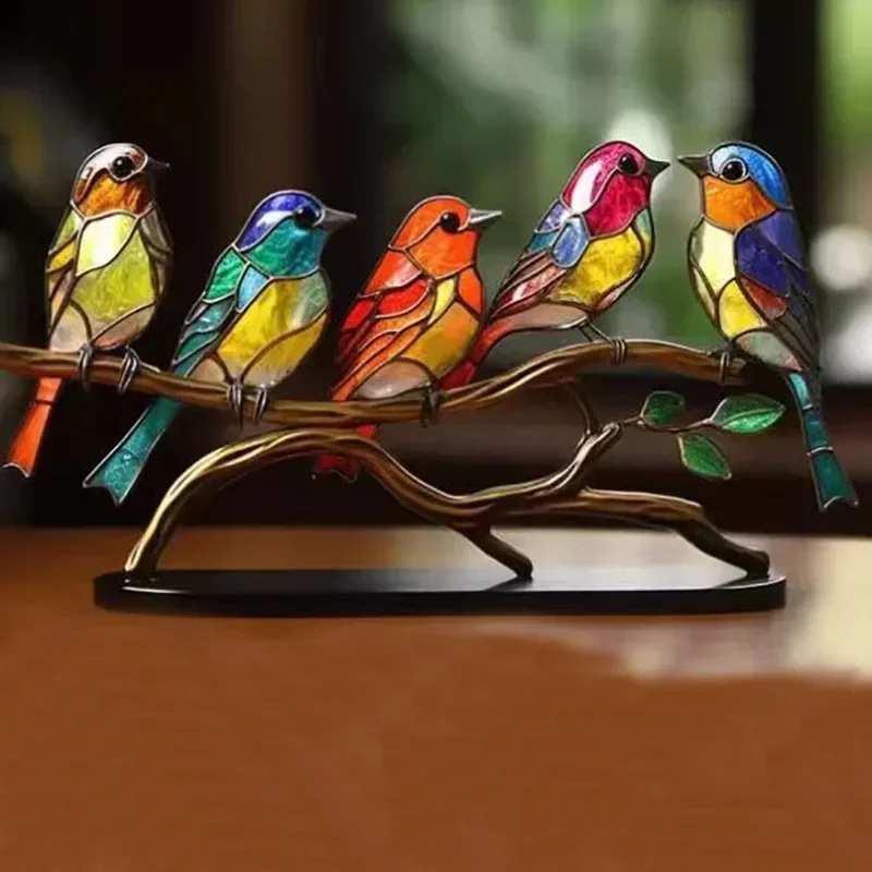 High Quality Alloy Bird on Branch Desktop Ornaments Multicolor Stained Birds Decorations Figurine Animal Interior Art Decor 2024