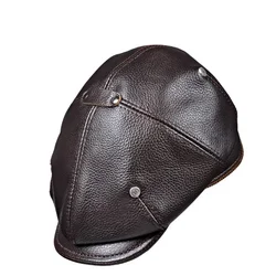 Retro Men's Outdoor Genuine Leather Hat Winter Berets Male Warm Cap 100% Cowhide Dad Hat Wholesale Leisure Duckbill