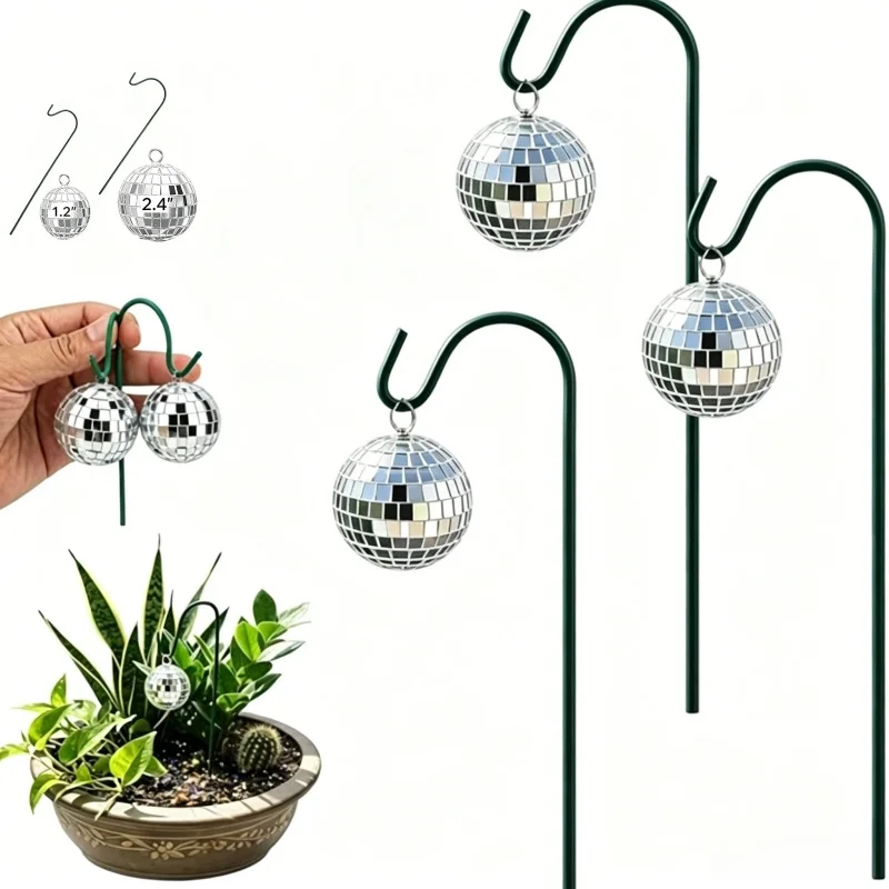 5pcs Garden Miniature Stake Decorations, Mini Garden Ornaments, Magic Theme Decor, Disco Ball Glitter Micro Landscape Bonsai