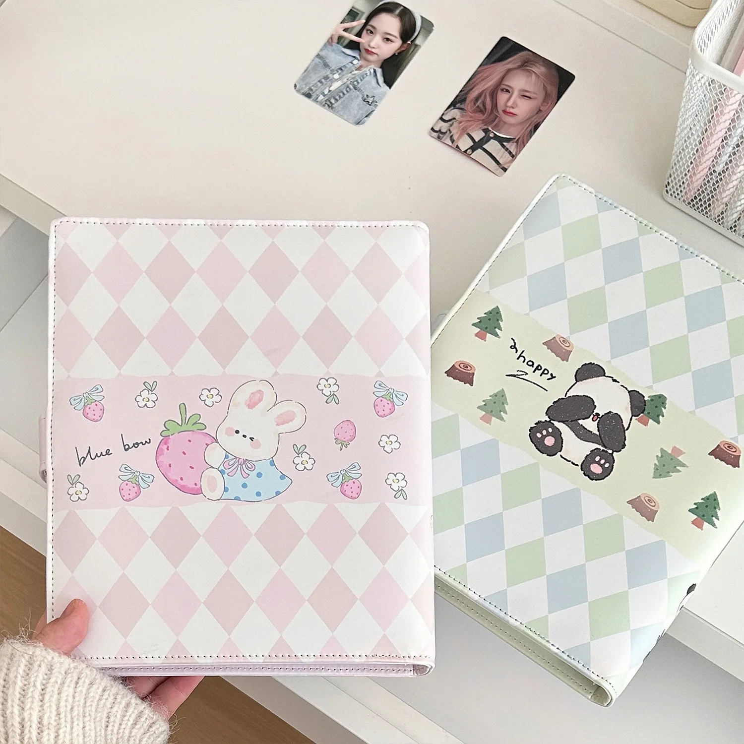 A5 rhomboid Cute panda Rabbit PU Binder Photocards Kpop Idol Cards Photo Album Photo Magnetic buckle notebook Collect Book