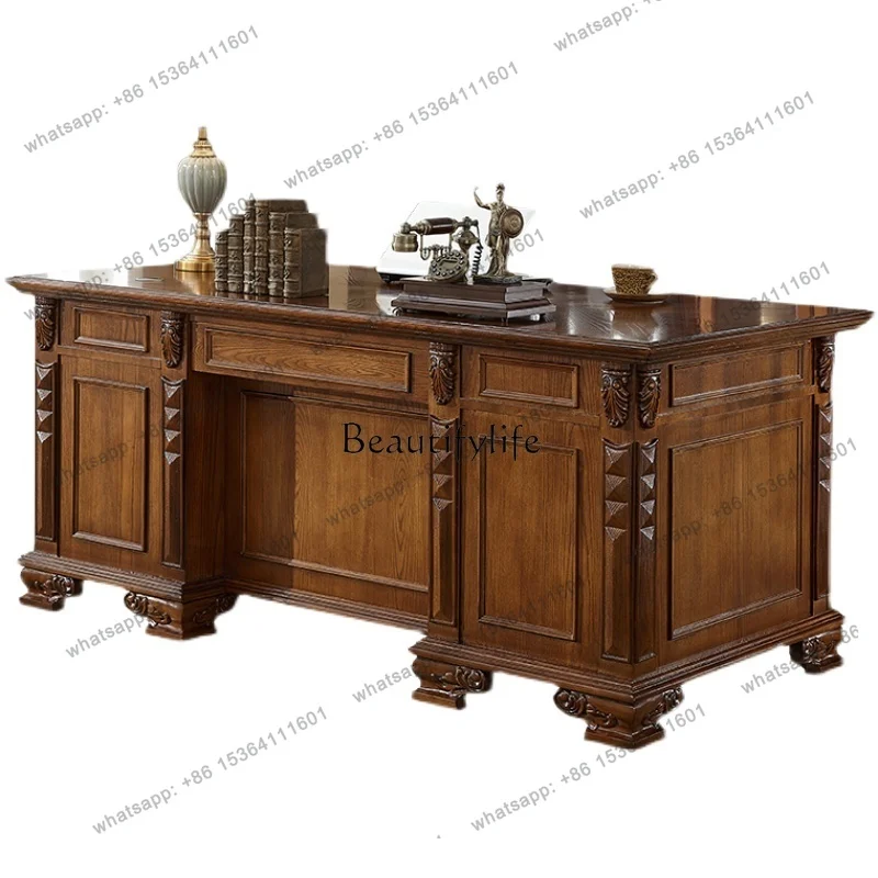 

z.American villa solid wood desk boss desk study European luxury solid wood