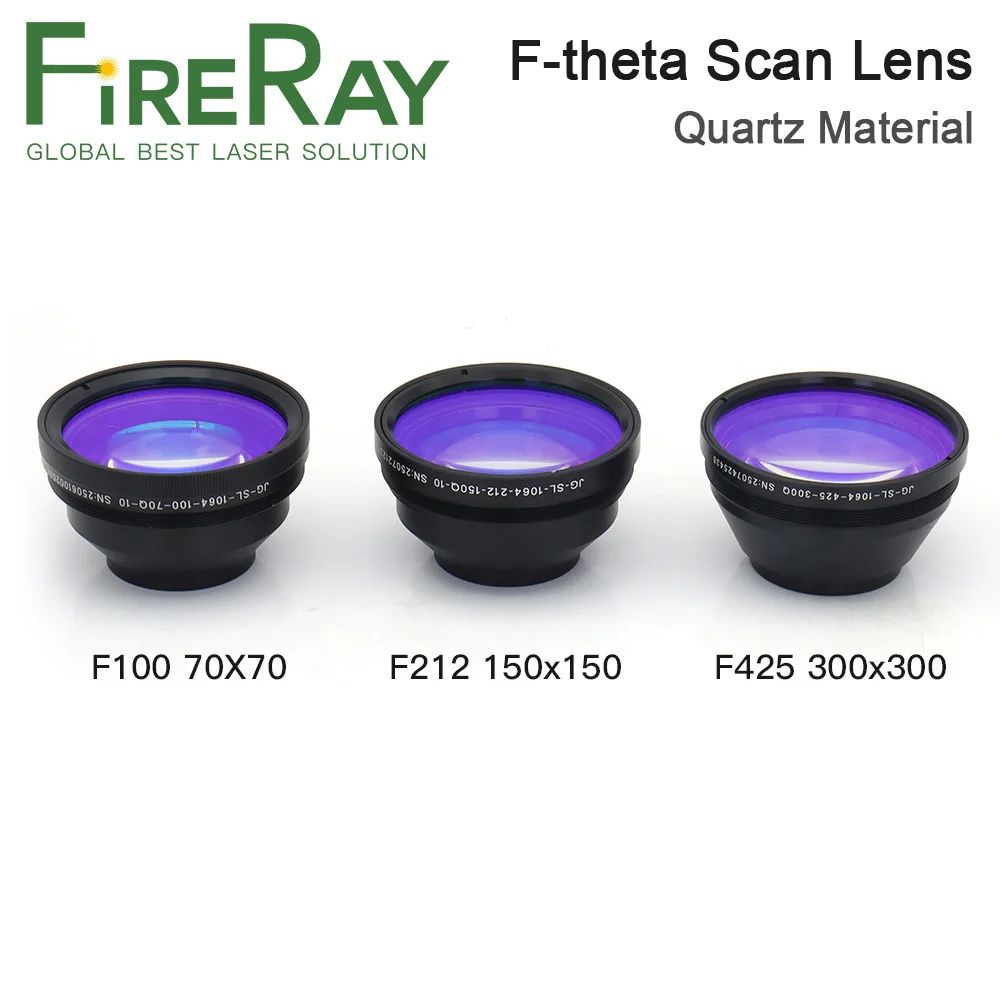 FireRay Fiber Laser F-theta Scan Lens Quartz Material 70x70mm to 300x300mm for Min.60W Laser Marking Machine