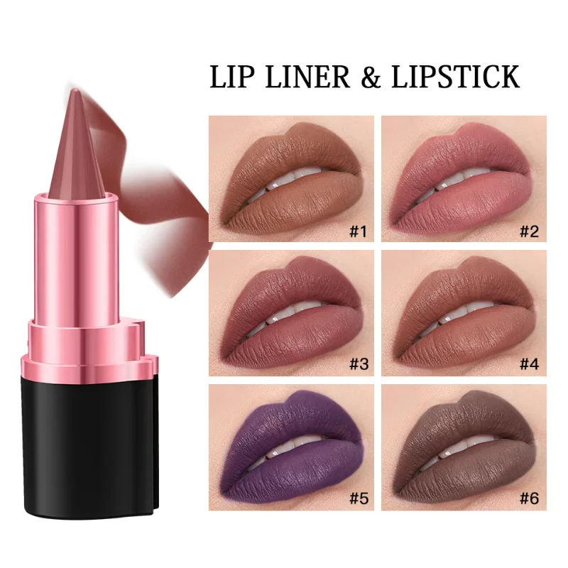 Puntige gradiënt lippenstift druif koffie bruine kleur mat soepel lip voering contourpotlood waterdicht sexy roze lippen make-up