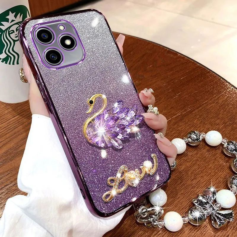 Luxury Diamond Swan C 53 Case for OPPO Realme C53 C51 C67 C65 C55 C35 C11 GT Neo6 SE Realme11 12 pro plus Bracelet Lanyard Cover