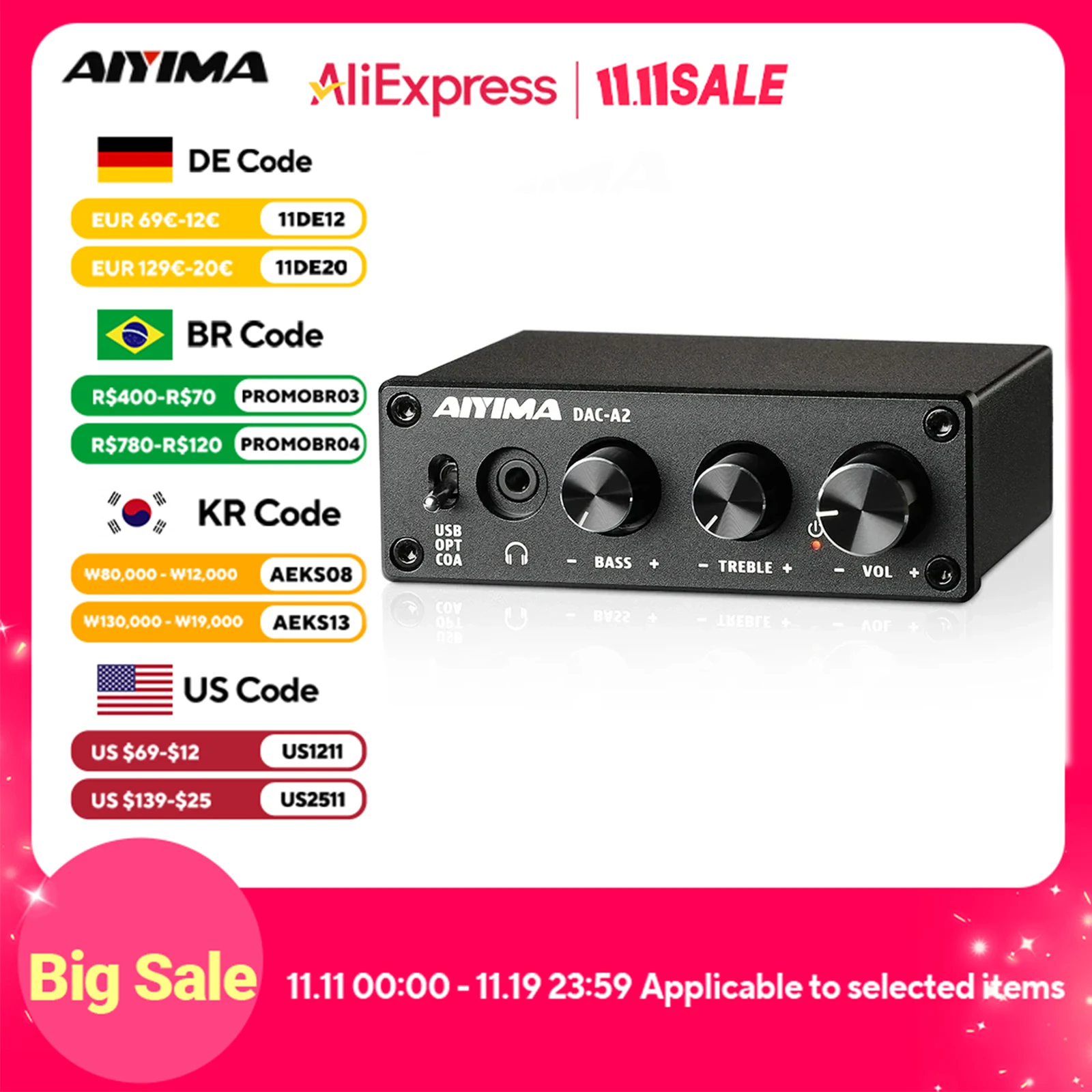 AIYIMA DAC-A2 HiFi محلل شفرة سمعي USB مضخم ضوت سماعات الأذن محوري الناتج البصري ستيريو الألعاب DAC لمكبر الصوت النشط