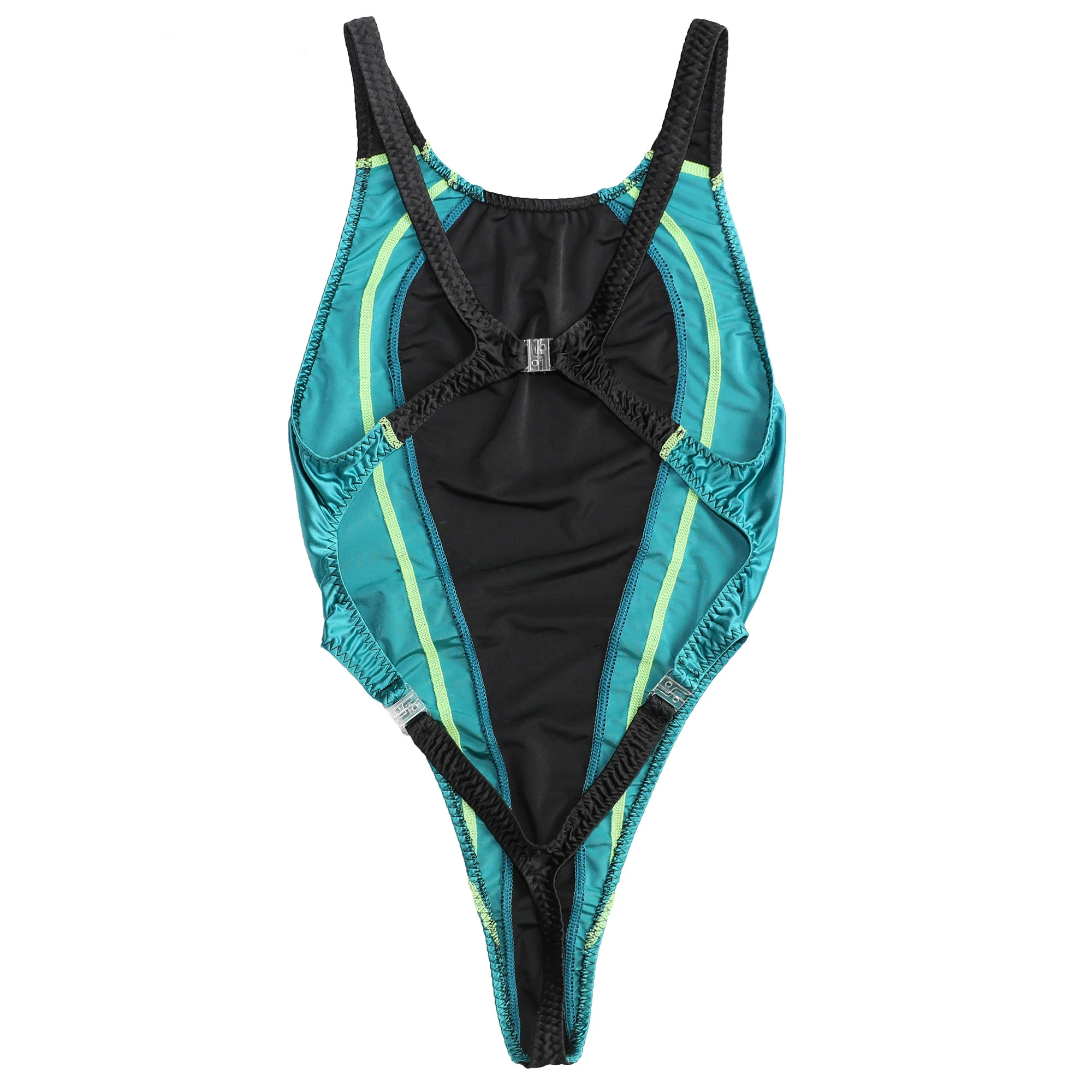 XClocKNYoung Satin-glänzender Badeanzug, ölig glänzend, farblich abgestimmt, einteiliger Badeanzug, seidig glatt, Sport- und Trainings-Badeanzug – Detail 5