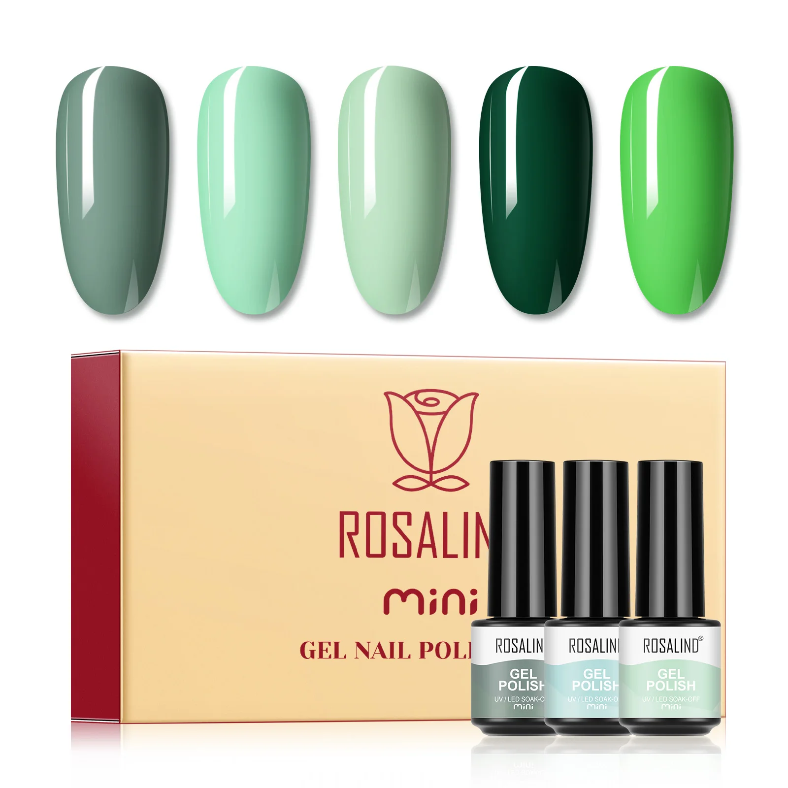 ROSALIND 5 Colors Pure Colors Gel Nail Polish Set Semi Permanent 5ml Gel Varnishes Base Top Coat Set for Starter DIY