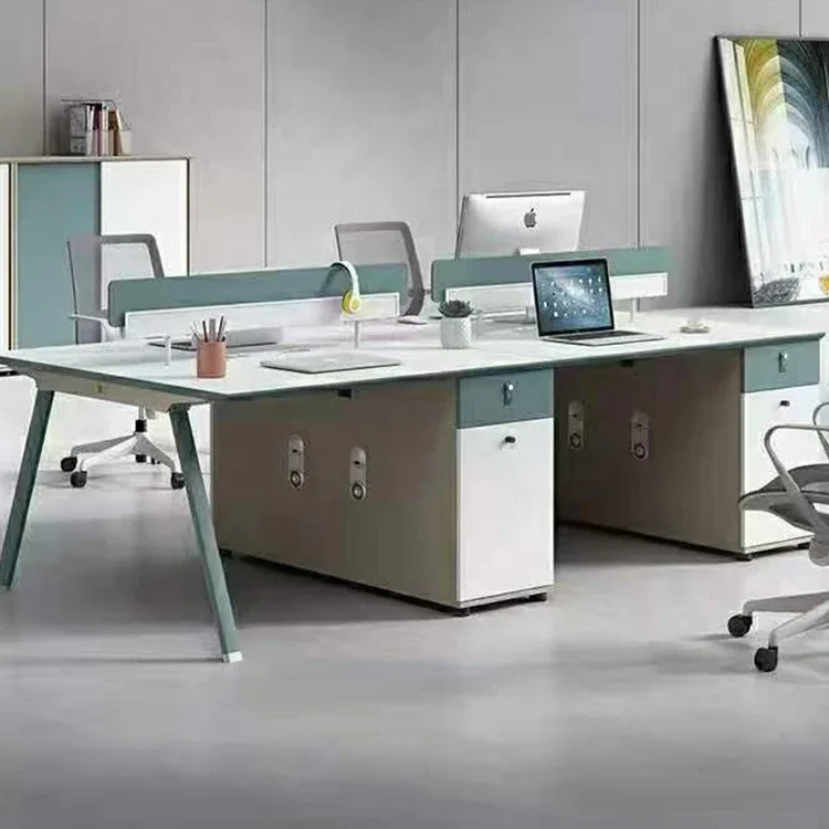 Office Table Desk Furniture Staff Workstation For 4 Person Wooden Desk Office