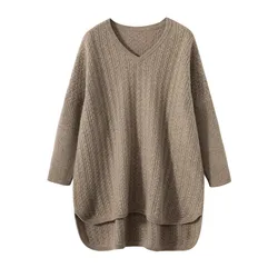 2023 Spring Autumn Winter 100% Cashmere Sweater Round Collar Knit Pullover Women's High Quality Female Loose Large Size Top