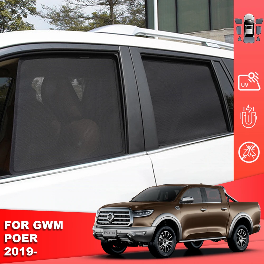 

For GWM Poer Pao UTE 2019-2024 Magnetic Car Sunshade Shield Front Windshield Curtain Rear Side Baby Window Sun Shade Visor