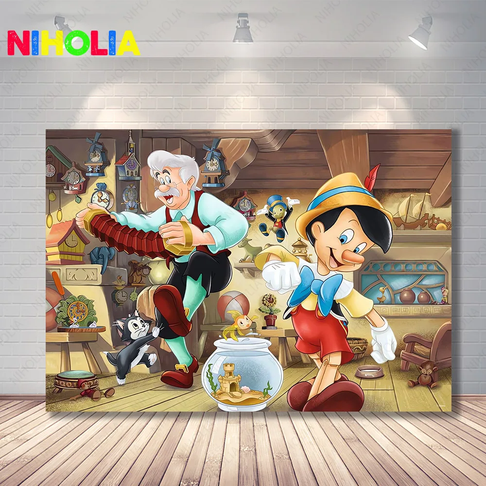 

Disney Pinocchio Backdrop Boys Girls Birthday Party Photo Photography Background Grandpa Carpenter Baby Shower Prop Banner