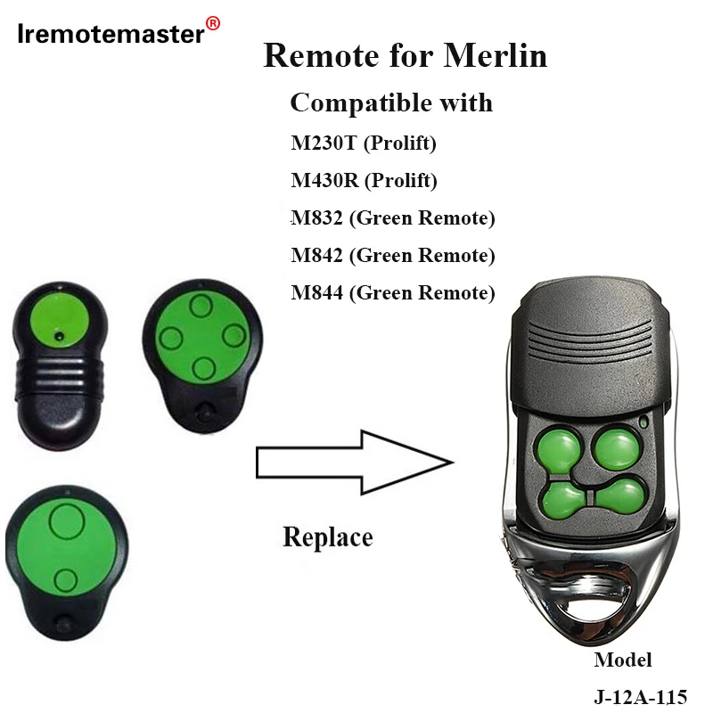 

FOR Merlin M832 M842 M844 Green Garage Door Remote Control M430R M230T 433.92MHz Rolling Code