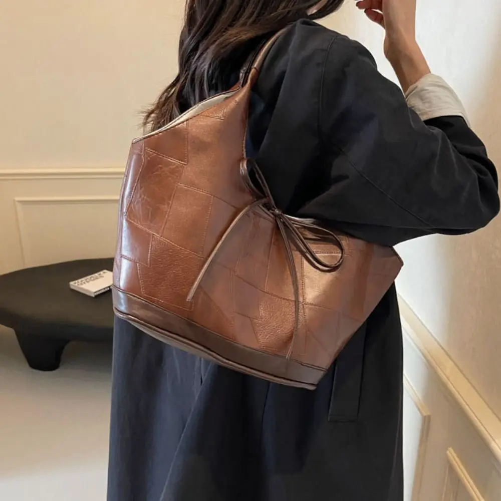 Cute PU Bow Underarm Bags Large Capacity Carrying Y2k Shoulder Bag Korean Style Minimalist Leather Tote Bag Class Commuting